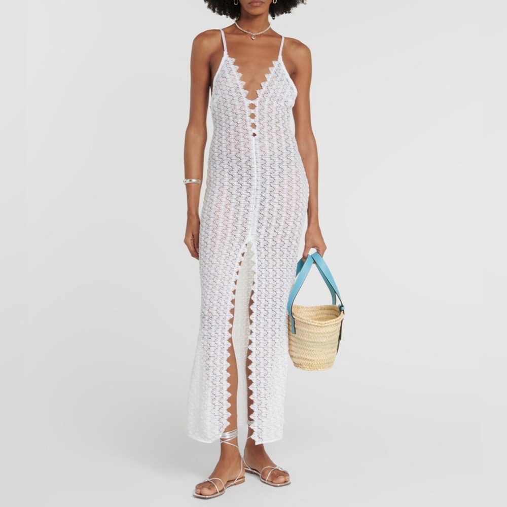 Missoni white metallic crochet beach cover up dress